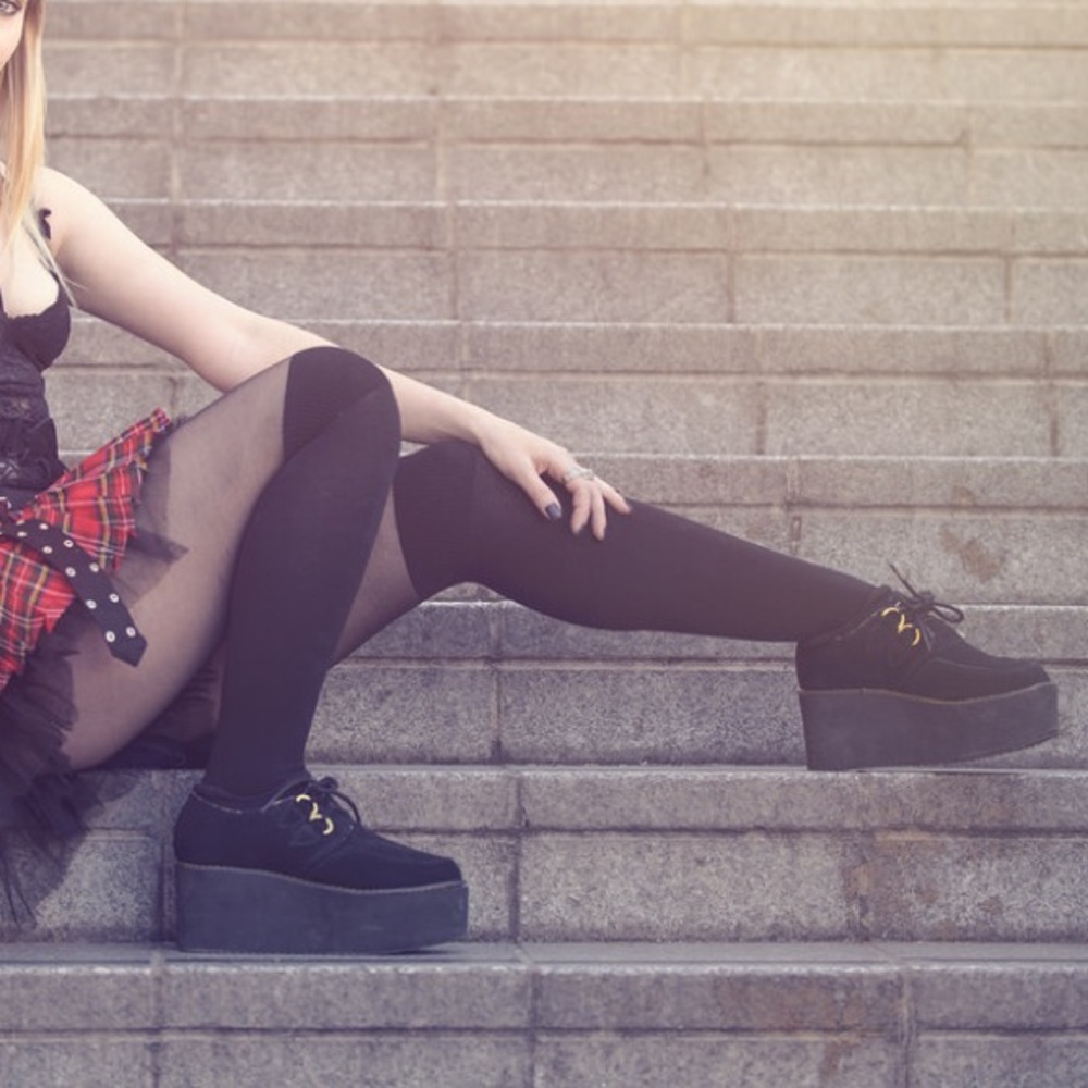 YRU platform creepers black leopard size 6